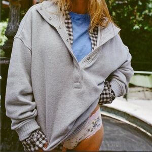 Aerie Gray Getaway Quarter Snap Sweatshirt